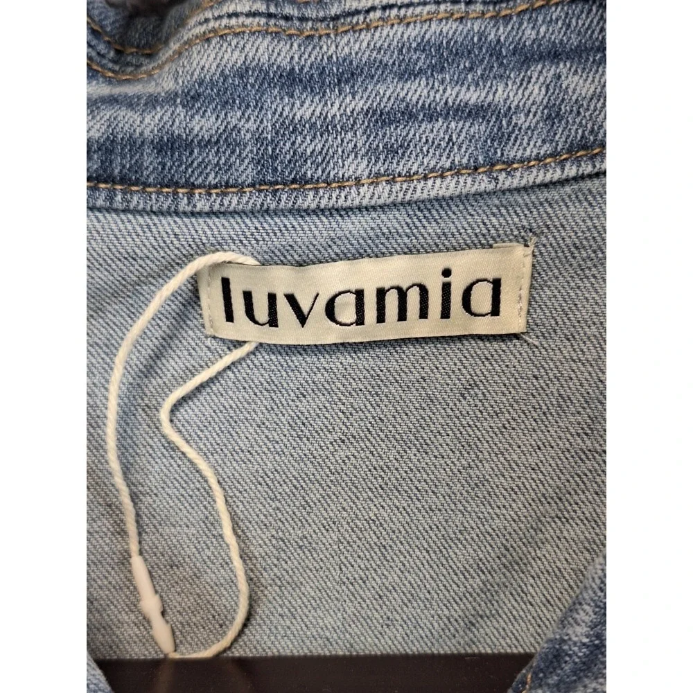 Luvamia Denim Jacket Women 3XL Blue Chest Pockets Classic Button Front - Picture 6 of 9